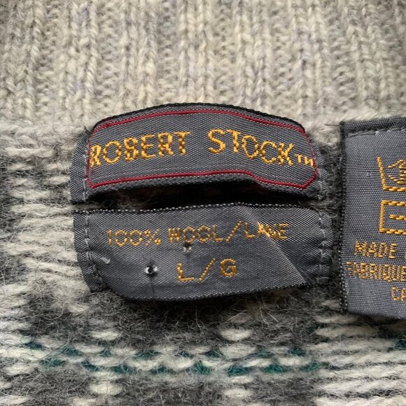 Vintage Robert Stock 100% Wool Shawl Collar Sweater Geometric Pattern Men’s L - Picture 3 of 9